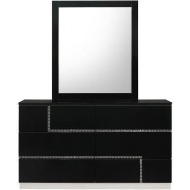 Lucca Black Lacquer Dresser and Mirror