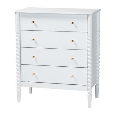 Lucera Bobbin Wood Chest with Four Drawers In White