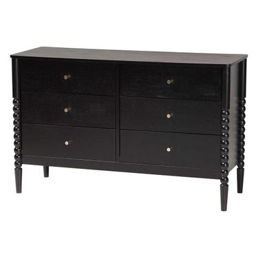 Lucera Bobbin Wood Dresser with Six Drawers In Black