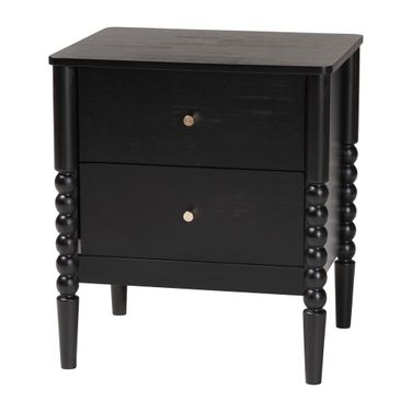 Lucera Bobbin Wood Nightstand with Two Drawers In Black
