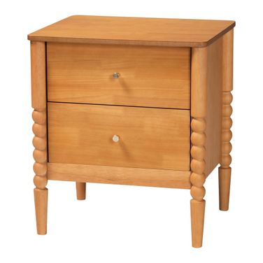 Lucera Bobbin Wood Nightstand with Two Drawers In Oak Brown