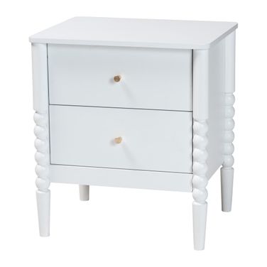 Lucera Bobbin Wood Nightstand with Two Drawers In White