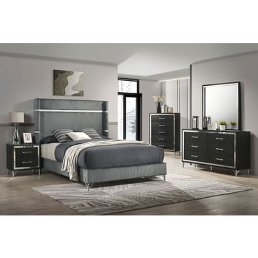 Lucia 61 Inch Upholstered Wingback Bedroom Set In Grey