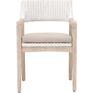 Woven Lucia Arm Chair In White Rattan and Natural Gray