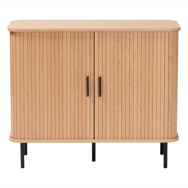 Lucia Fluted Wood 35 Inch Wide Storage Cabinet In Light Oak