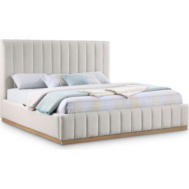 Lucia Linen Textured Fabric King Bed In Cream