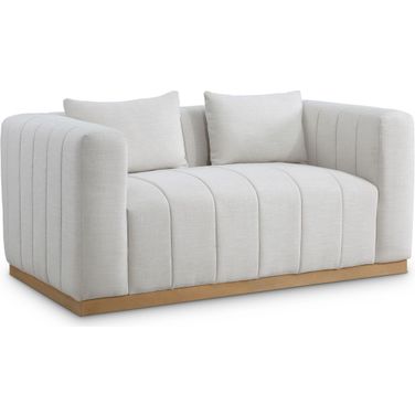 Lucia Linen Textured Fabric Loveseat In Cream