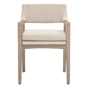 Lucia Outdoor Arm Chair In Pure White Synthetic Wicker Stone and Washed Ever Teak