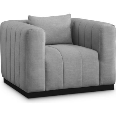 Lucia Textured Fabric Chair In Grey Linen