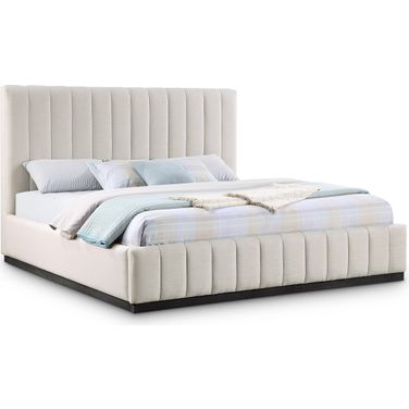 Lucia Textured Fabric King Bed In Beige Linen