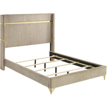 Lucia Upholstered Queen Wingback Panel Bed Beige