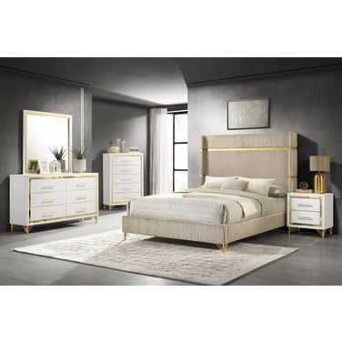 Lucia Upholstered Wingback Panel Bedroom Set In Beige