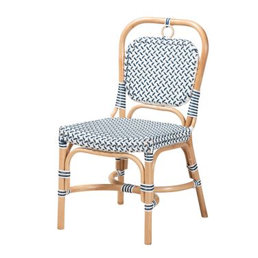 Luciana Natural Rattan Bistro Chair In Blue and White Weaving