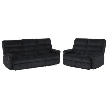 Lucie Velvet Corded Fabric Reclining Living Room Set in Black