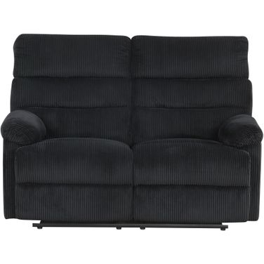 Lucie Velvet Corded Fabric Reclining Loveseat in Black