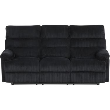 Lucie Velvet Corded Fabric Reclining Sofa with Drop-Down Console in Black