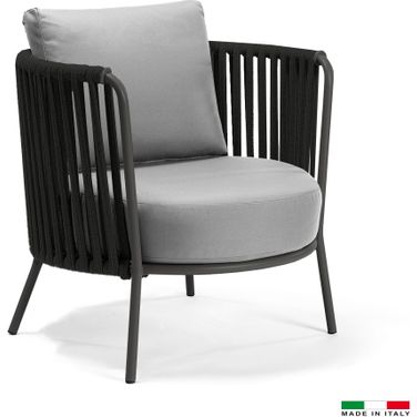 Lucy Accent Chair In Grey Frame with Black Rope and Grey Cushions