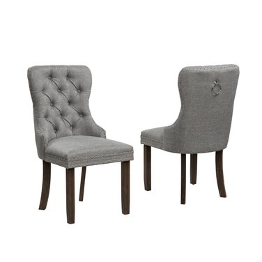 Lucy Button Tufted Wing Back Chairs Set of 2 In Gray