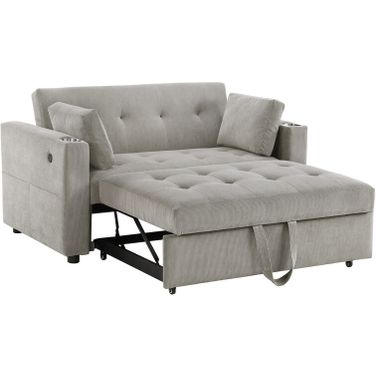 Luelle 57 Inch Corduroy Convertible Sleeper Loveseat with Cupholders and USB Ports In Gray