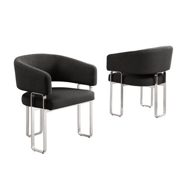Luke Teddy Boucle Fabric Dining Chair Set of 2 In Black and Chrome