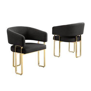 Luke Teddy Boucle Fabric Dining Chair Set of 2 in Black and Gold Chrome