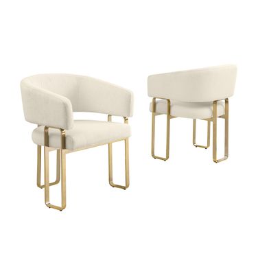 Luke Teddy Boucle Fabric Dining Chair Set of 2 in Cream and Gold Chrome