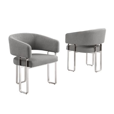 Luke Teddy Boucle Fabric Dining Chair Set of 2 in Dark Gray and Chrome