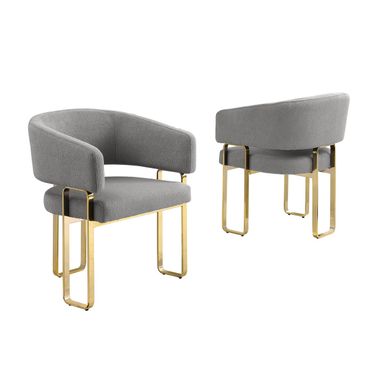 Luke Teddy Boucle Fabric Dining Chair Set of 2 in Dark Gray and Gold Chrome