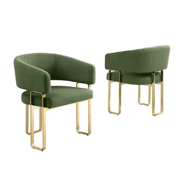 Luke Teddy Boucle Fabric Dining Chair Set of 2 in Green In Gold