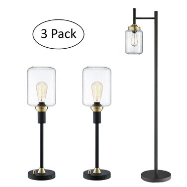 Luken Floor Lamp Set of 3 In Black and Gold