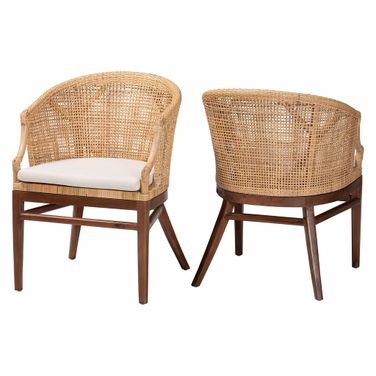 Lumajang Handwoven Dining Chair Set of 2 In Light Honey and White