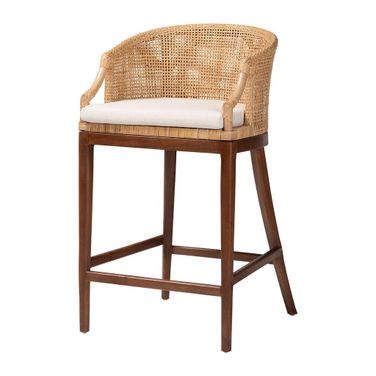Lumajang Rattan and Wood Bar Stool In Light Honey and White
