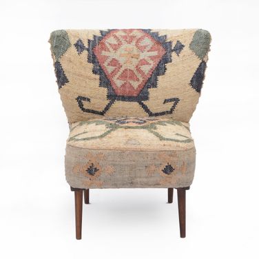 Lume Floral Hand-Made Wood/Metal Square Accent Chair In Multicolor
