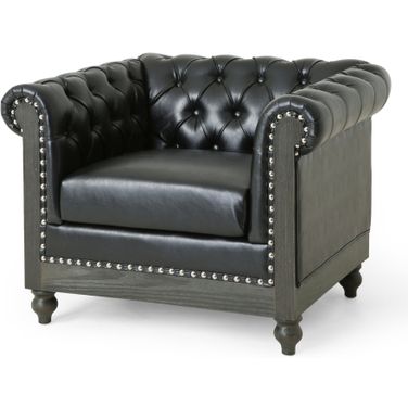 Luminex Tufted Upholstered Club Chair with Nailhead Accents and Scrolled Tuxedo Arms In Black