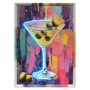 Luminous Glow Martini Wall Art Canvas Neon Wall Art In Multi