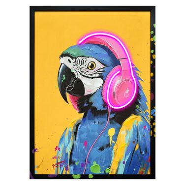 Luminous Musical Macaw Neon Art Canvas Neon Wall Art In Multi