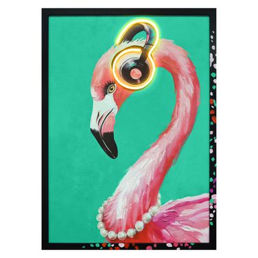 Luminous Musical Neon Flamingo Wall Art Canvas Neon Wall Art In Multi