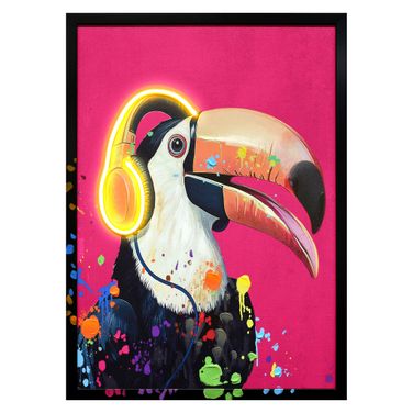 Luminous Musical Toucan Neon Artwork Canvas Neon Wall Art In Multi