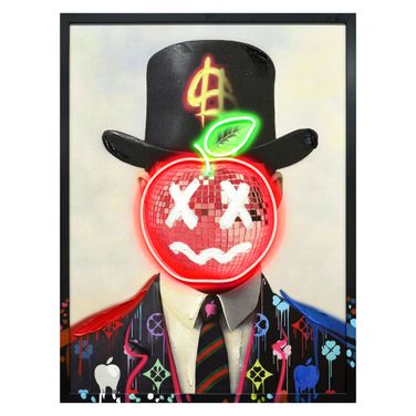 Luminous Neon Apple Face Canvas Neon Wall Art In Multi