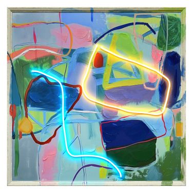 Luminous Neon Energy Abstract Canvas Neon Wall Art In Multi