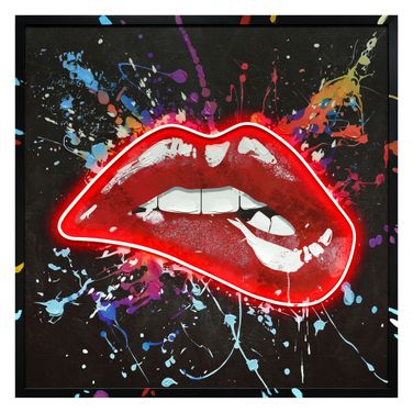 Luminous Neon Glow Lips Wall Art Canvas Neon Wall Art In Multi