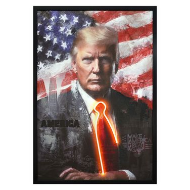 Luminous Neon Patriotic Portrait with LED Tie Canvas Neon Wall Art In Multi