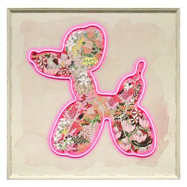 Luminous Neon Poodle Artwork Canvas Neon Wall Art In Multi