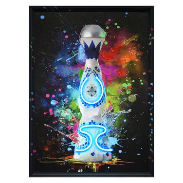 Luminous Radiant Neon Tequila Bottle Art Canvas Neon Wall Art In Multi