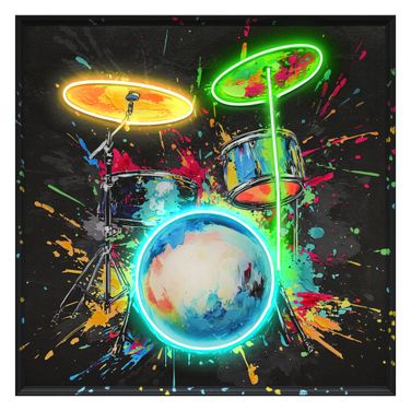 Luminous Vivid Drum Art Canvas Wall Art In Neon Multicolor
