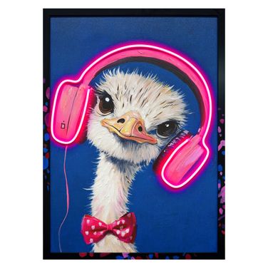 Luminous Whimsical Musical Neon Ostrich Wall Art Canvas Neon Wall Art In Multi