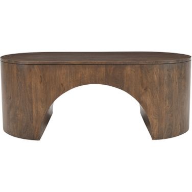 Luna 48 Inch Architectural Pedestal Curved Coffee Table In Dark Brown
