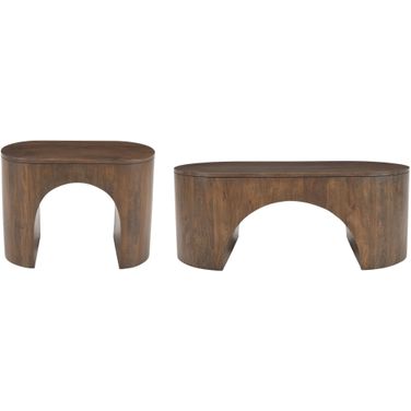 Luna Architectural Pedestal Curved Occasional Table Set In Dark Brown