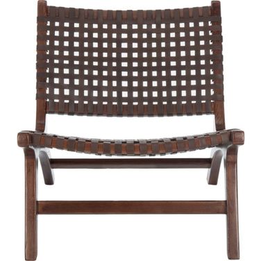 Luna Brown Leather Woven Accent Chair
