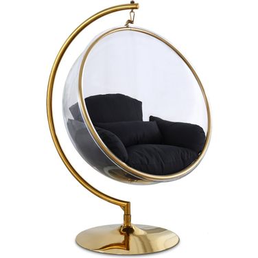 Luna Fabric Acrylic Swing Bubble Accent Chair In Black